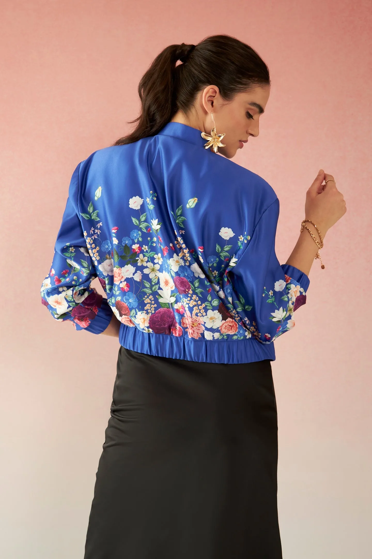 Margot|Floral Satin Bomber