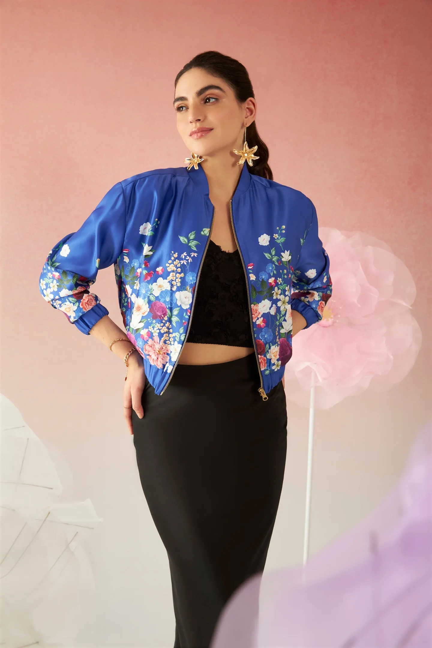 Margot|Floral Satin Bomber