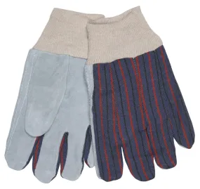 MCR 1040 Knit Wrist Clute Pattern Palm Lined Economy Split Leather Palm Breathable Cotton Back Work Gloves (One Dozen)