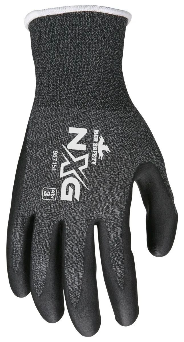 MCR Safety NXG 96715 15 Gauge Nylon Shell Coated Work Gloves, Gray, Box of 12 Pairs