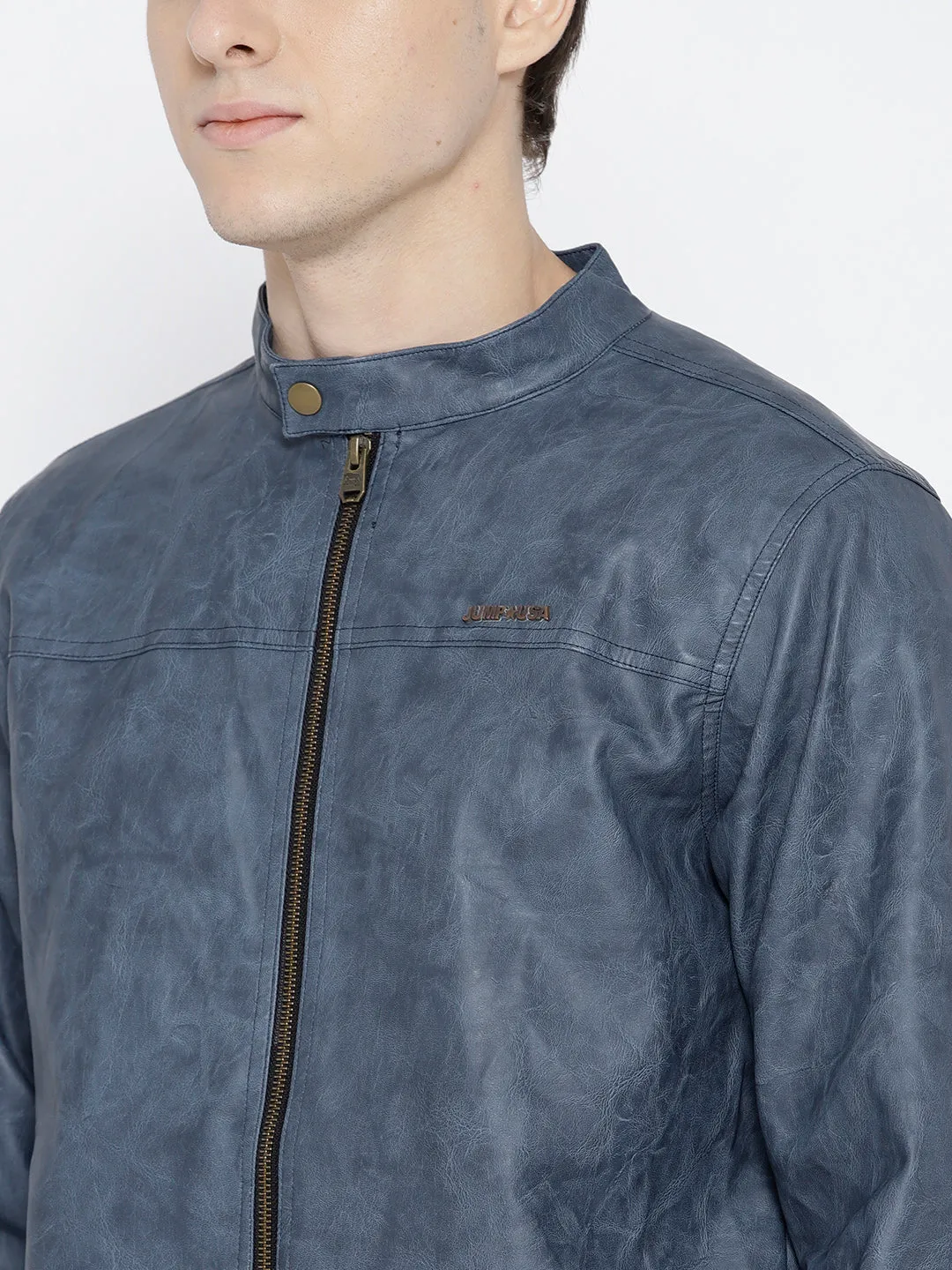 Men Blue Solid Jacket