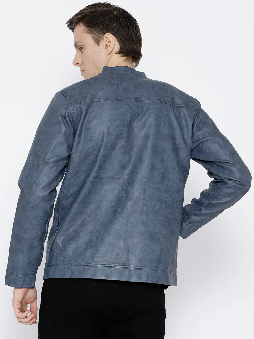 Men Blue Solid Jacket