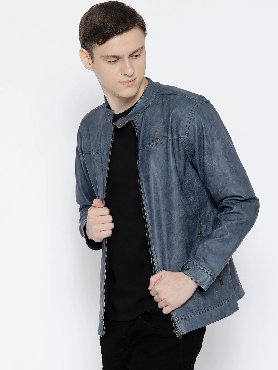 Men Blue Solid Jacket