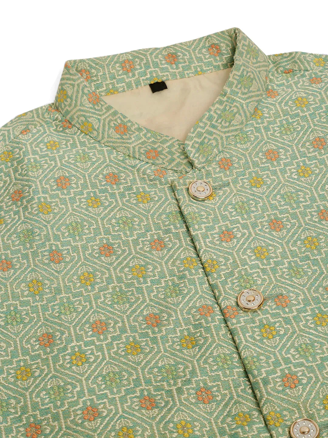 Men Green Embroidered Nehru Jacket