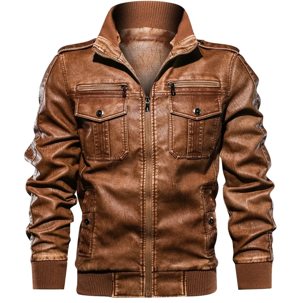 Men PU Military Jacket Casual Army Fitness Leather Coats Bomber Anti-Leather Jackets European size Dropshipping