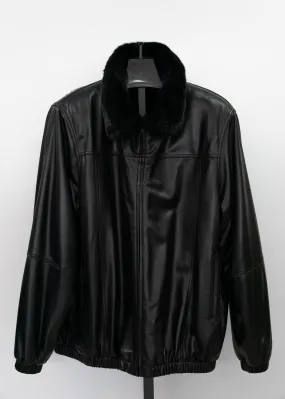 Men's Black Lambskin Bomber Jacket Reversible to Full skin Mink