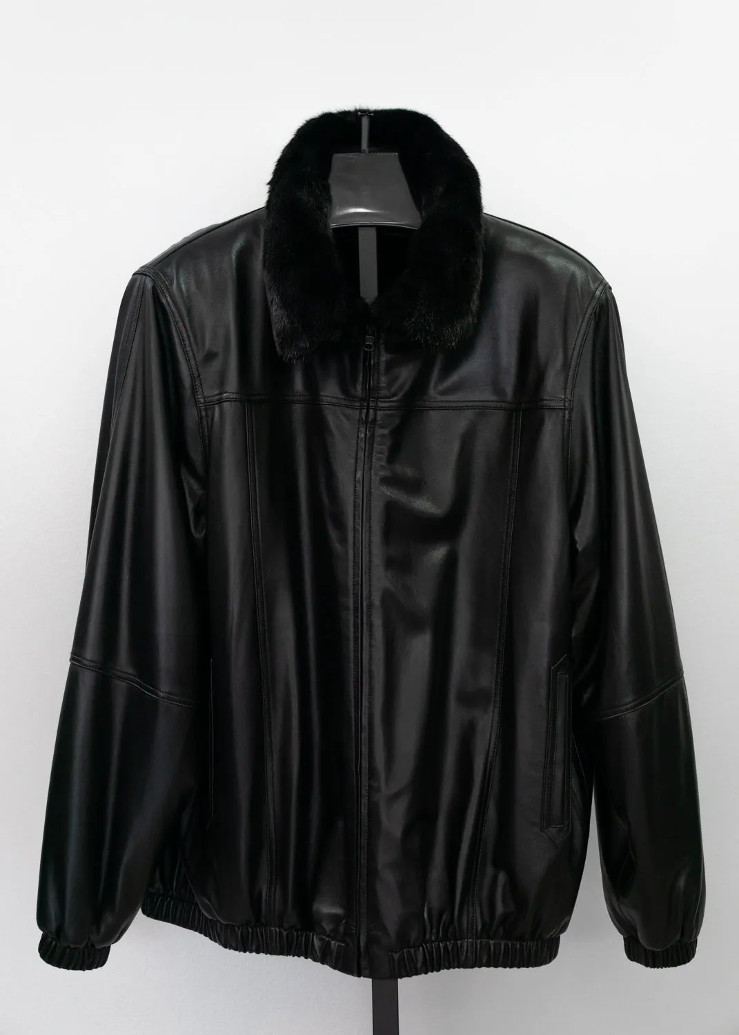 Men's Black Lambskin Bomber Jacket Reversible to Full skin Mink