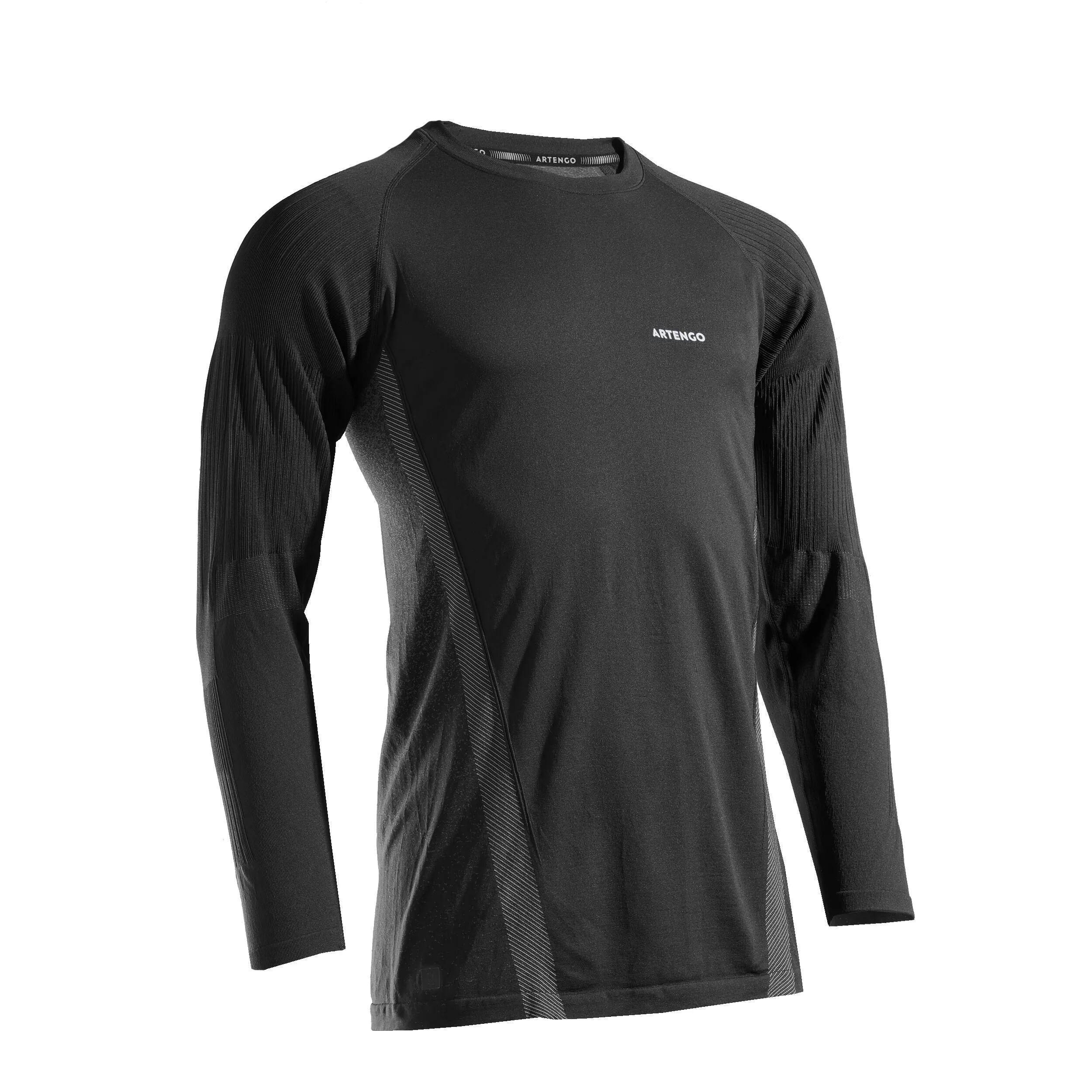 Men's long sleeve tennis T-shirt - Thermic black ARTENGO, black/ice gray