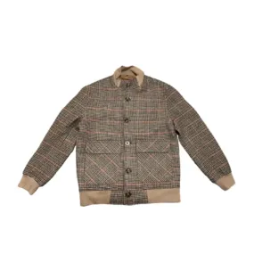 Men's MA-1 Bomber Pilot Jacket Tweed Hound's Tooth Slim Fit Plaid Varsity Military Coat