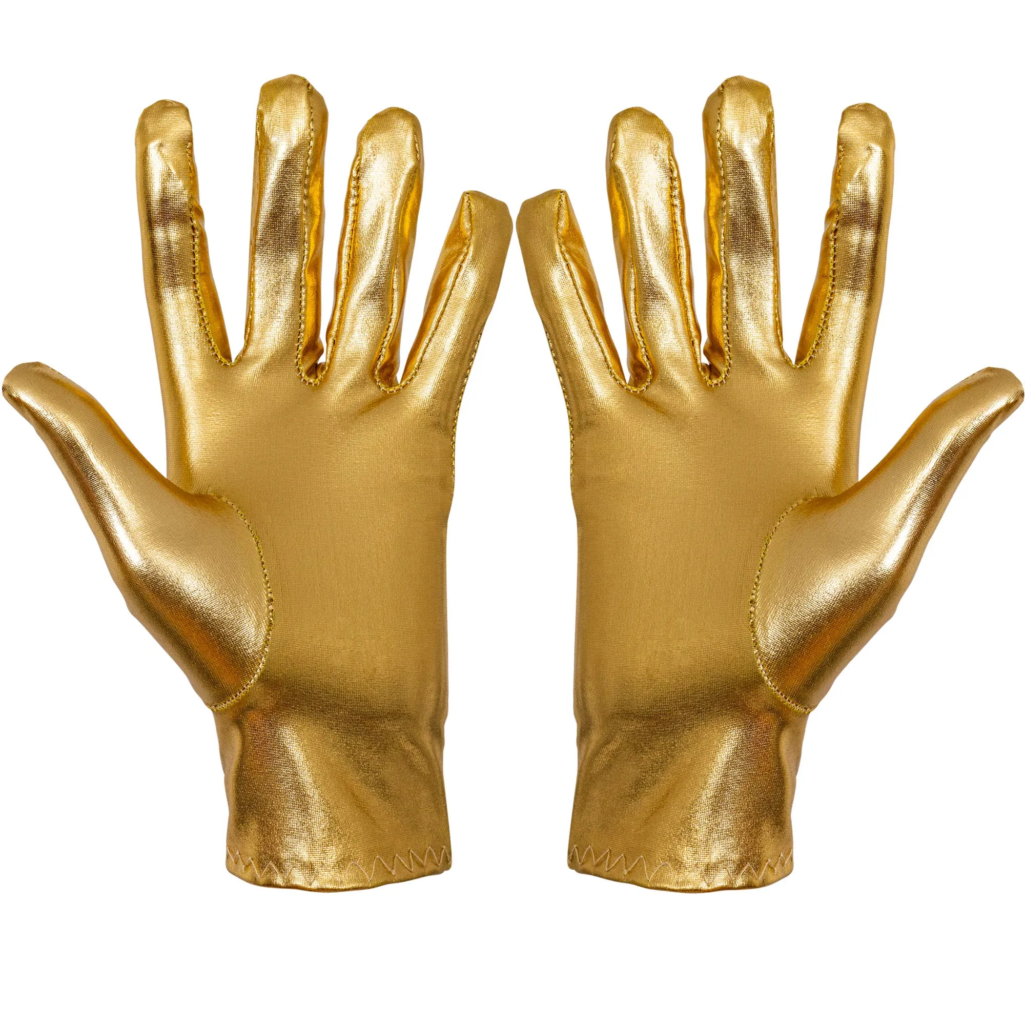 Metallic Gold Costume Gloves - Shiny Gold Princess Evening Stretch Dress Glove Set for Men, Women and Kids