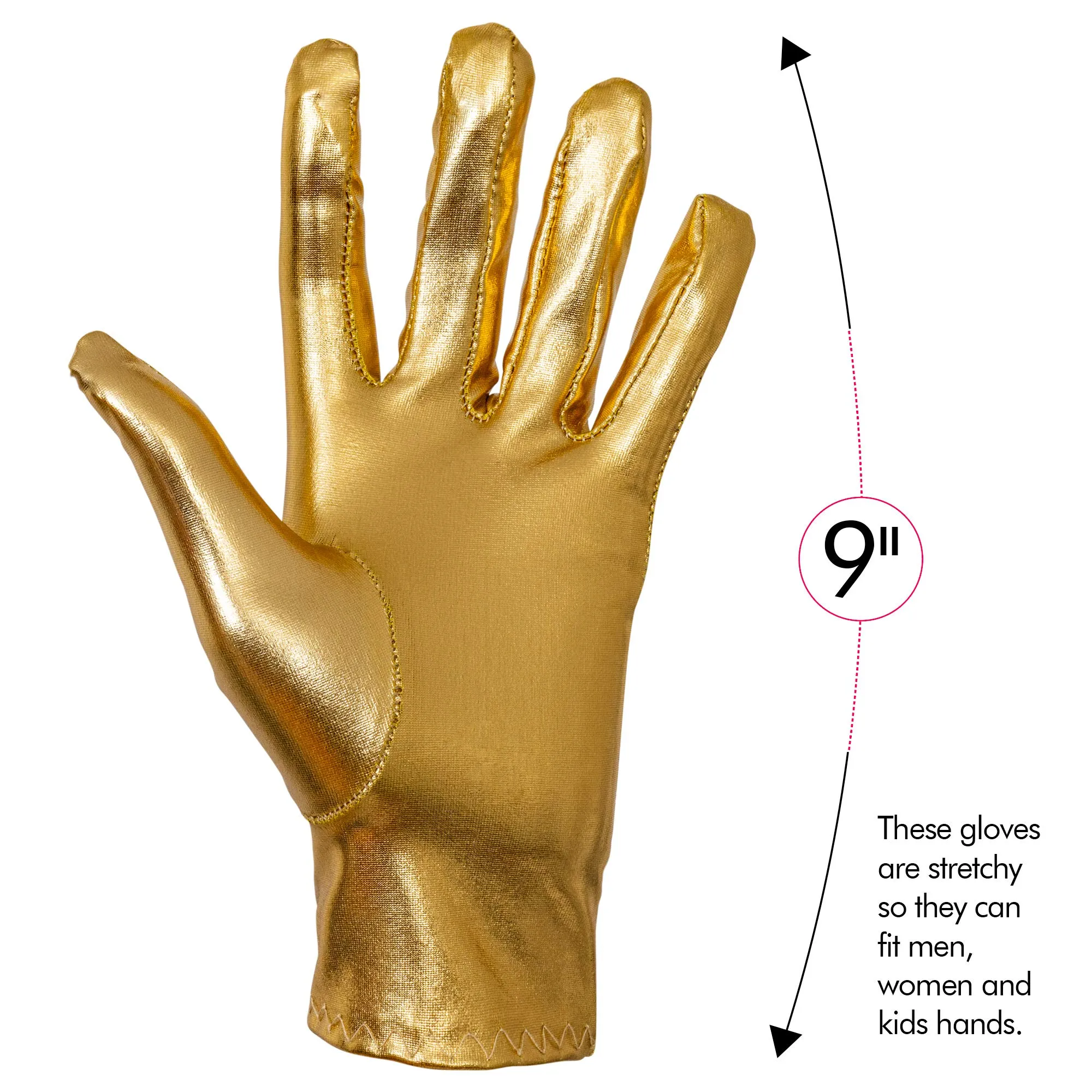 Metallic Gold Costume Gloves - Shiny Gold Princess Evening Stretch Dress Glove Set for Men, Women and Kids