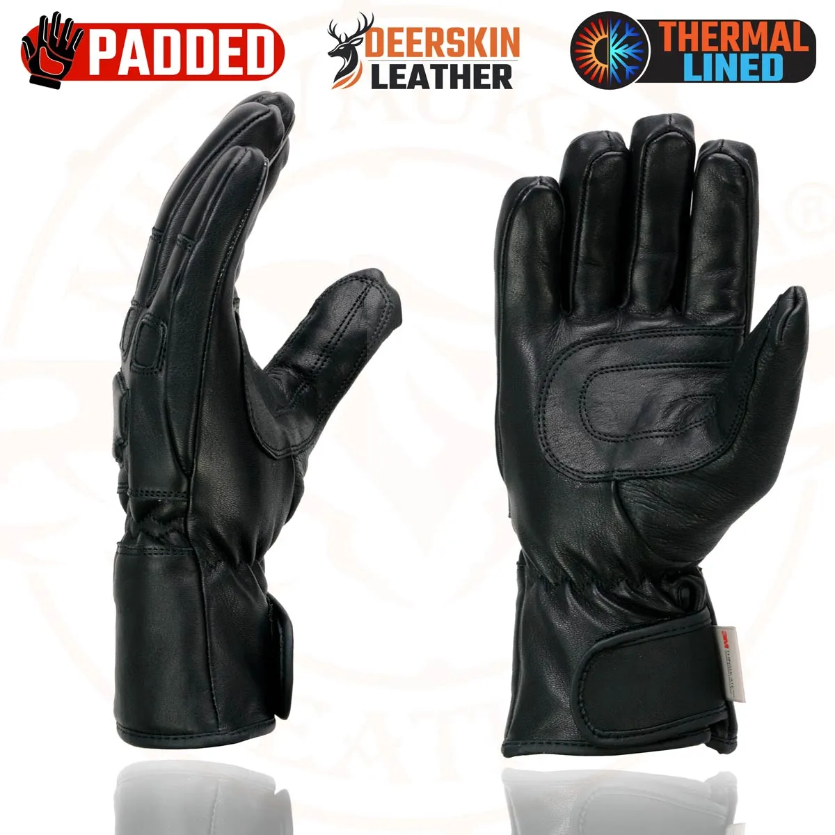 Milwaukee Leather MG7534 Men's Black Deerskin Gauntlet Motorcycle Hand Gloves W/ Wrist Strap & Sinch Closure