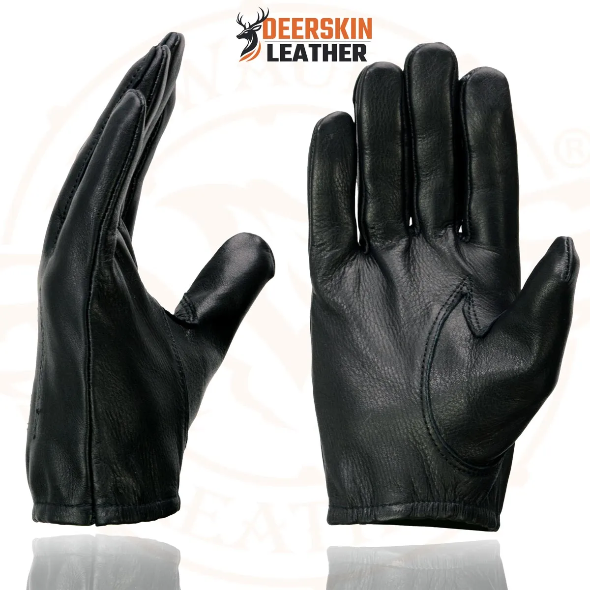 Milwaukee Leather SH887 Men's Black Unlined Deerskin Lightweight Motorcycle Hand Gloves W/ Short Wrist and Sinch Closure