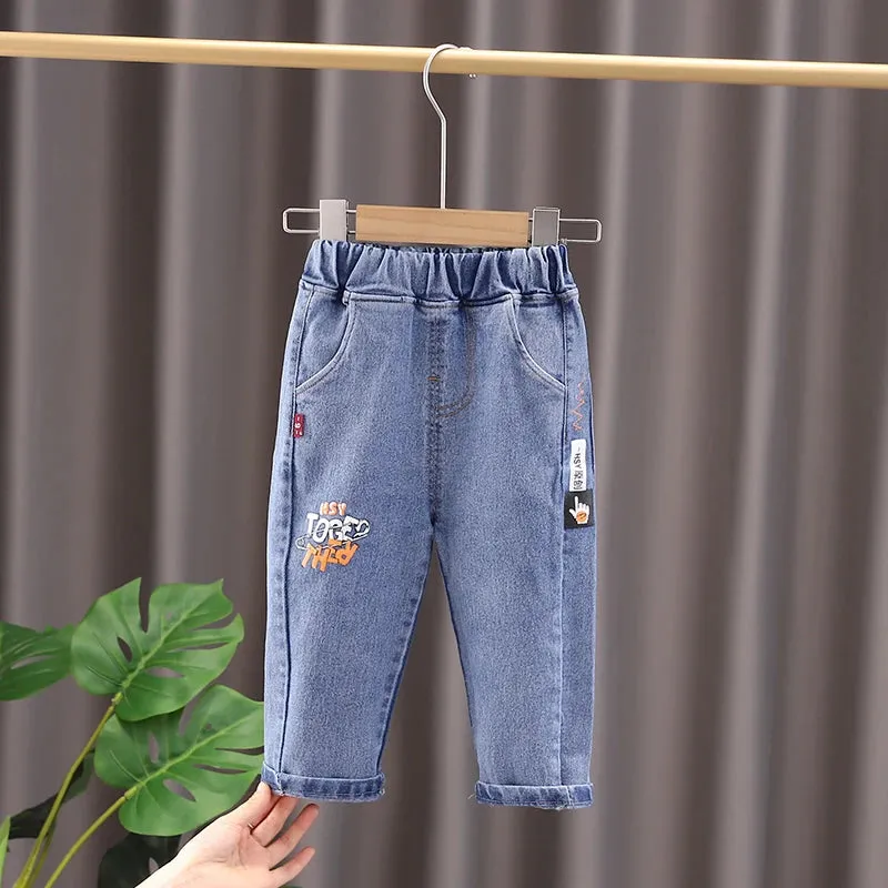 New Hot Kids Boys Girls Jeans Pants Children Trousers Boys Girls Jeans Boys Casual Pants Cartoon Jeans Kids 1 2 3 4 YEARS