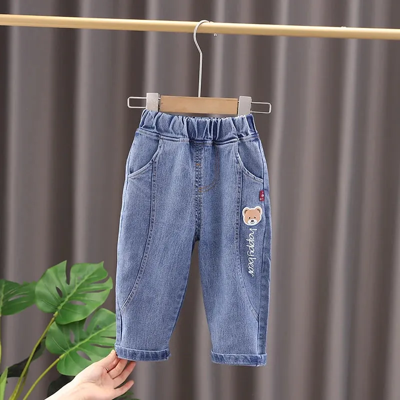 New Hot Kids Boys Girls Jeans Pants Children Trousers Boys Girls Jeans Boys Casual Pants Cartoon Jeans Kids 1 2 3 4 YEARS