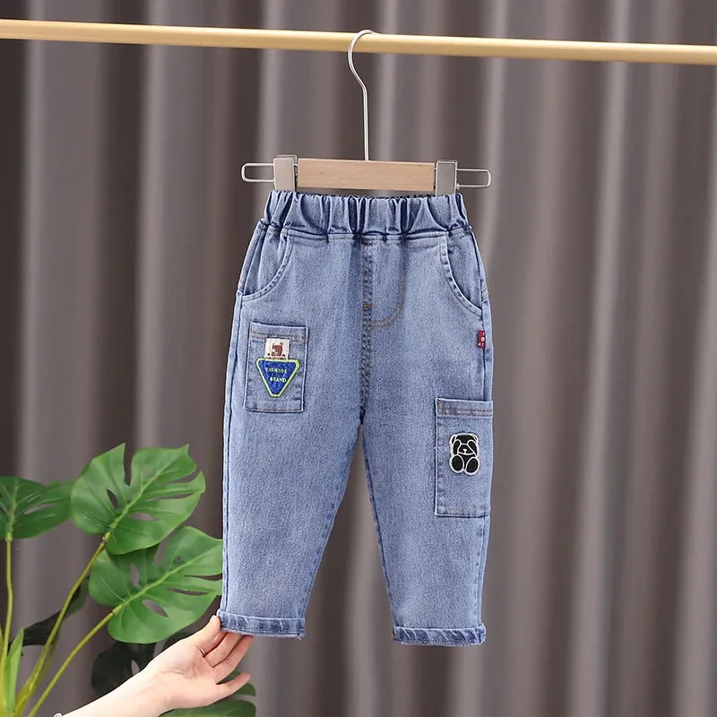 New Hot Kids Boys Girls Jeans Pants Children Trousers Boys Girls Jeans Boys Casual Pants Cartoon Jeans Kids 1 2 3 4 YEARS