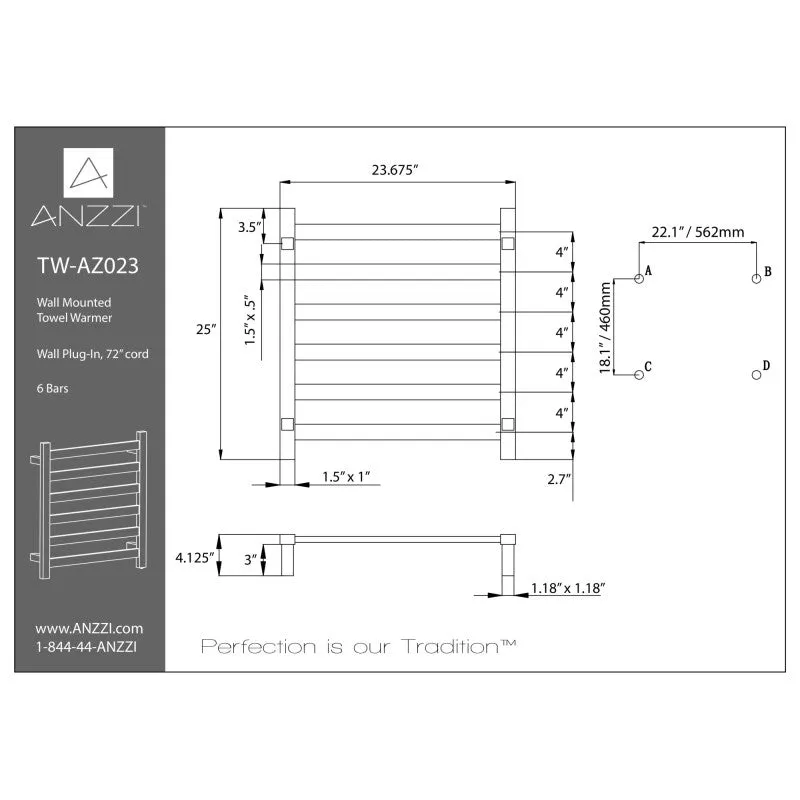 Note 6-Bar Stainless Steel Wall Mounted Towel Warmer