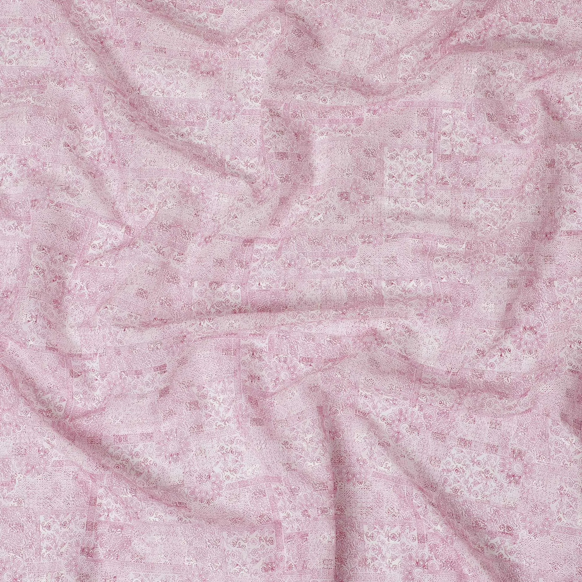 Off white uragiri cotton voile fabric with same tone jacquard having baby pink print in floral design-D17038