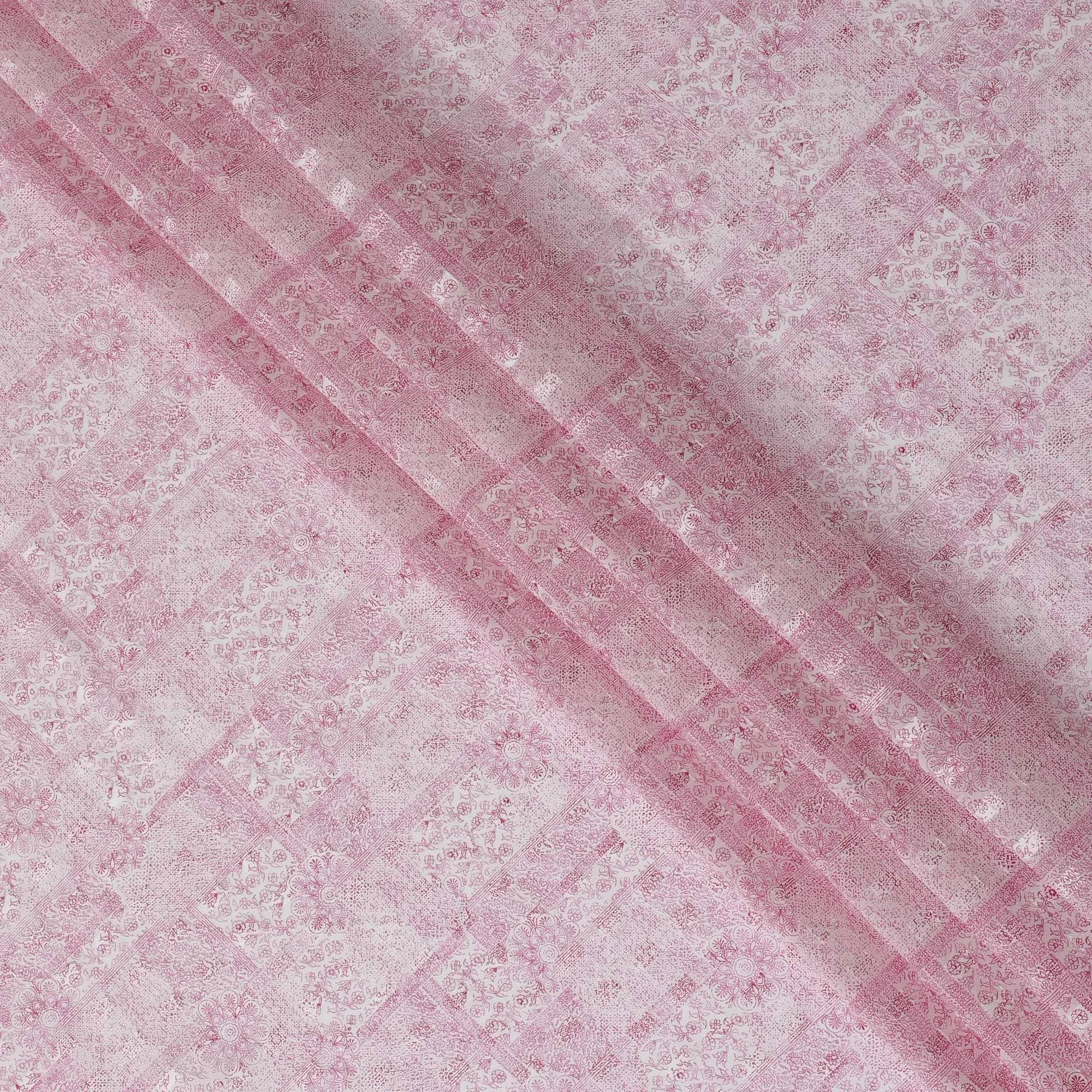 Off white uragiri cotton voile fabric with same tone jacquard having baby pink print in floral design-D17038