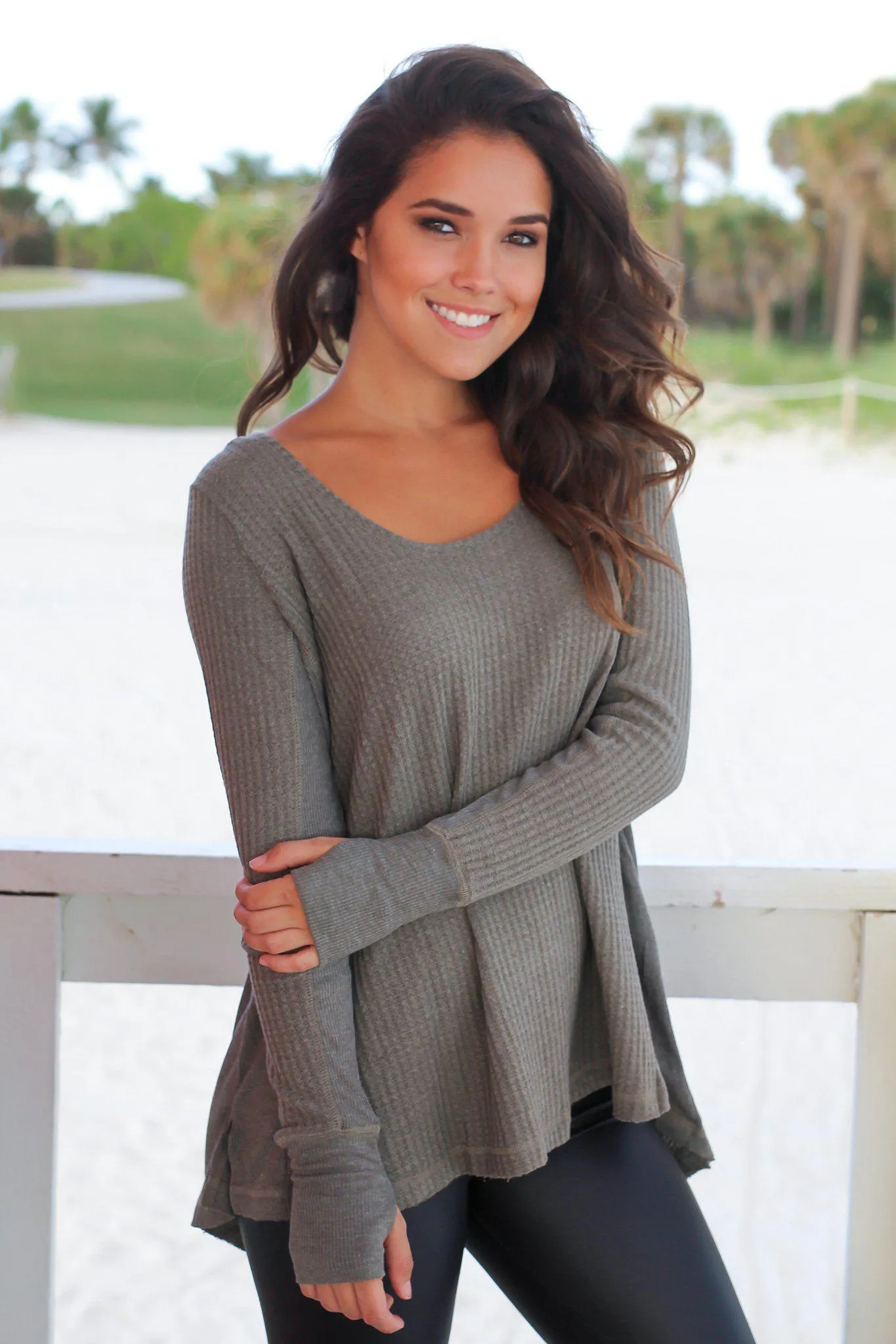 Olive Long Sleeve Top with Thumb Holes