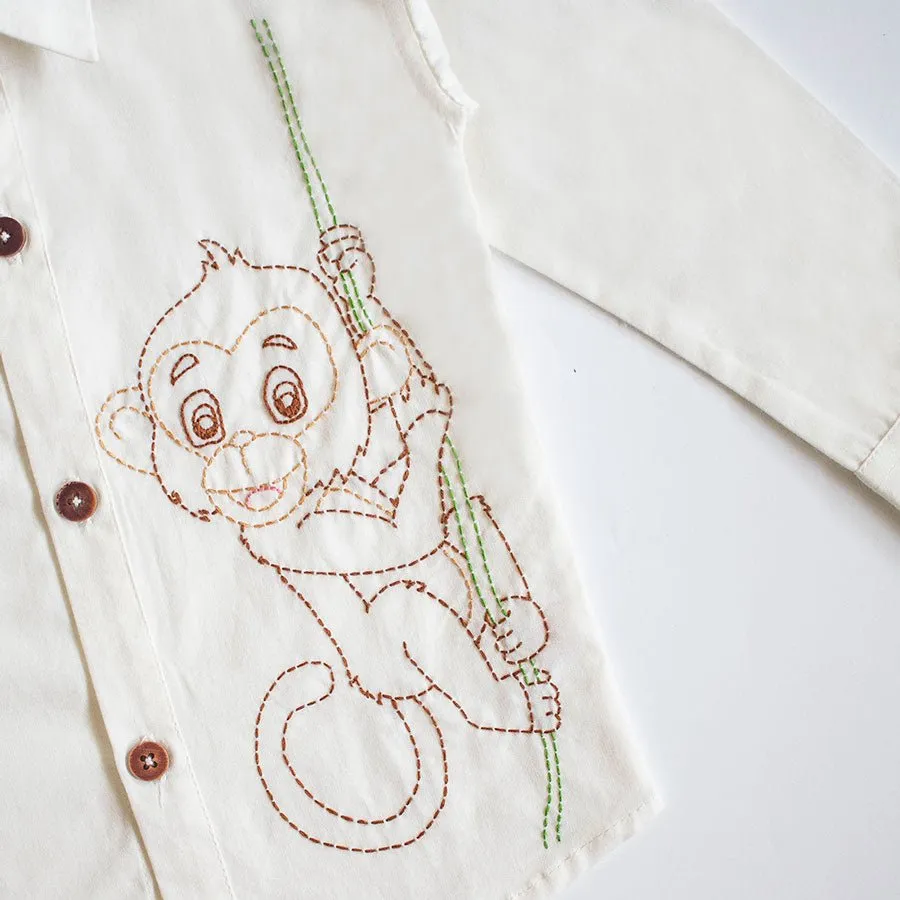 Organic Cotton Embroidered Formal Shirt- Frosty Monkey