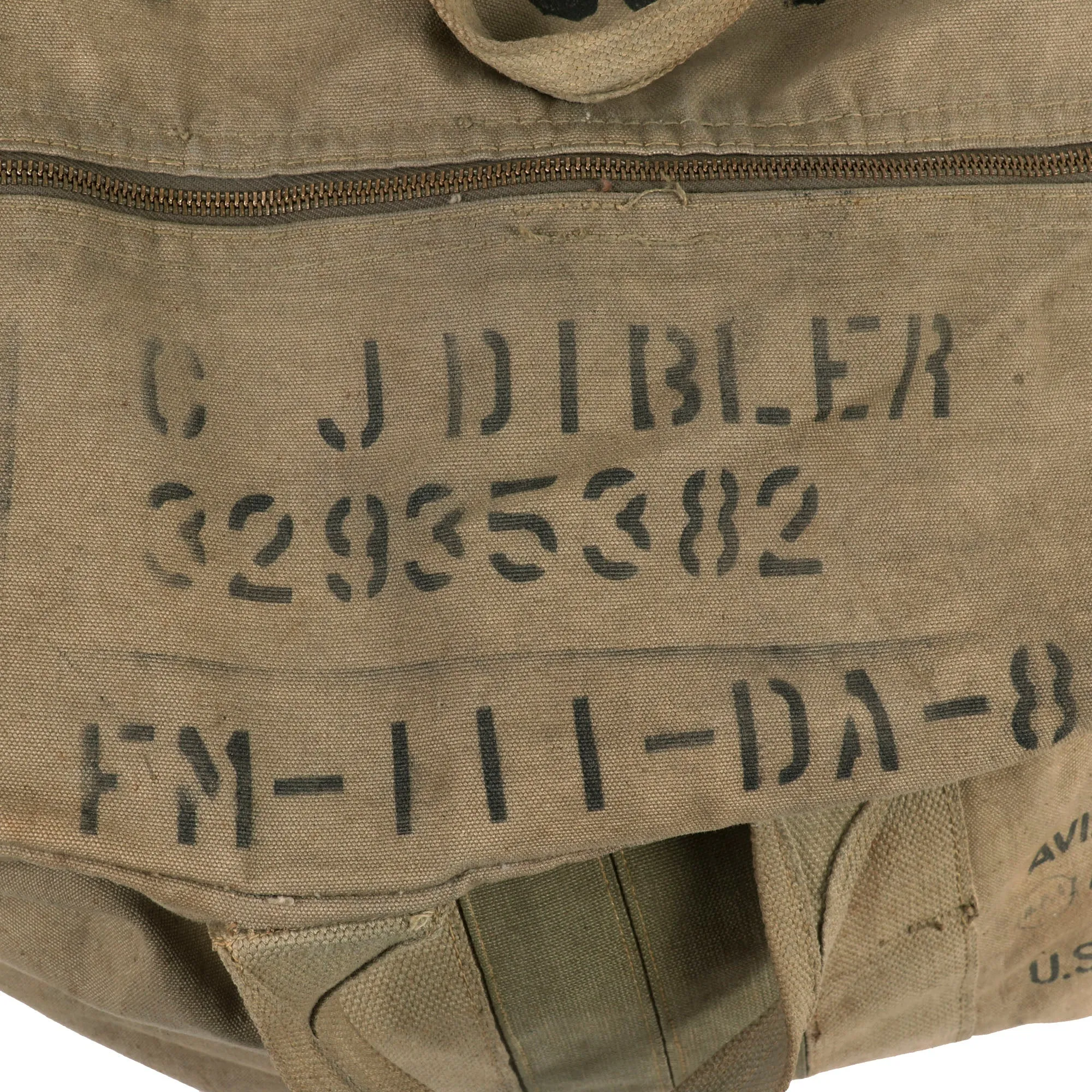 Original U.S. WWII 8th Air Force Pilot Uniform & Visor with Reissued Aviator Kit Bag Named to B-17 Waist Gunner & Armored Engineer