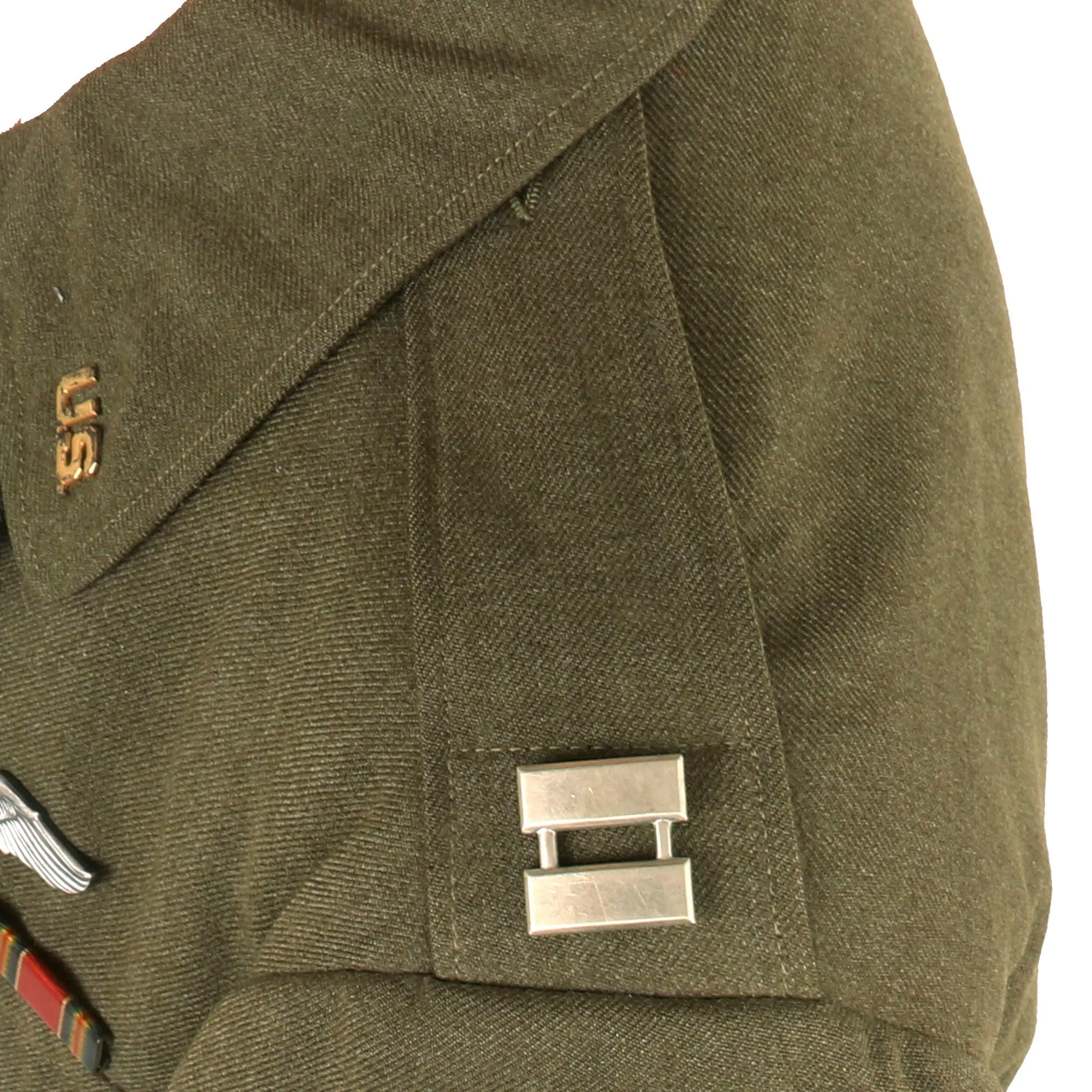 Original U.S. WWII 8th Air Force Pilot Uniform & Visor with Reissued Aviator Kit Bag Named to B-17 Waist Gunner & Armored Engineer