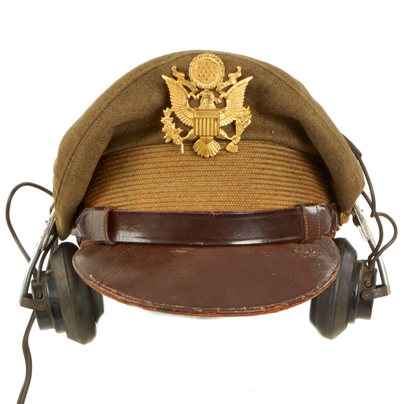 Original U.S. WWII USAAF Winter Issue Officer Crush Visor Cap with ANB-H-I Headset Receiver