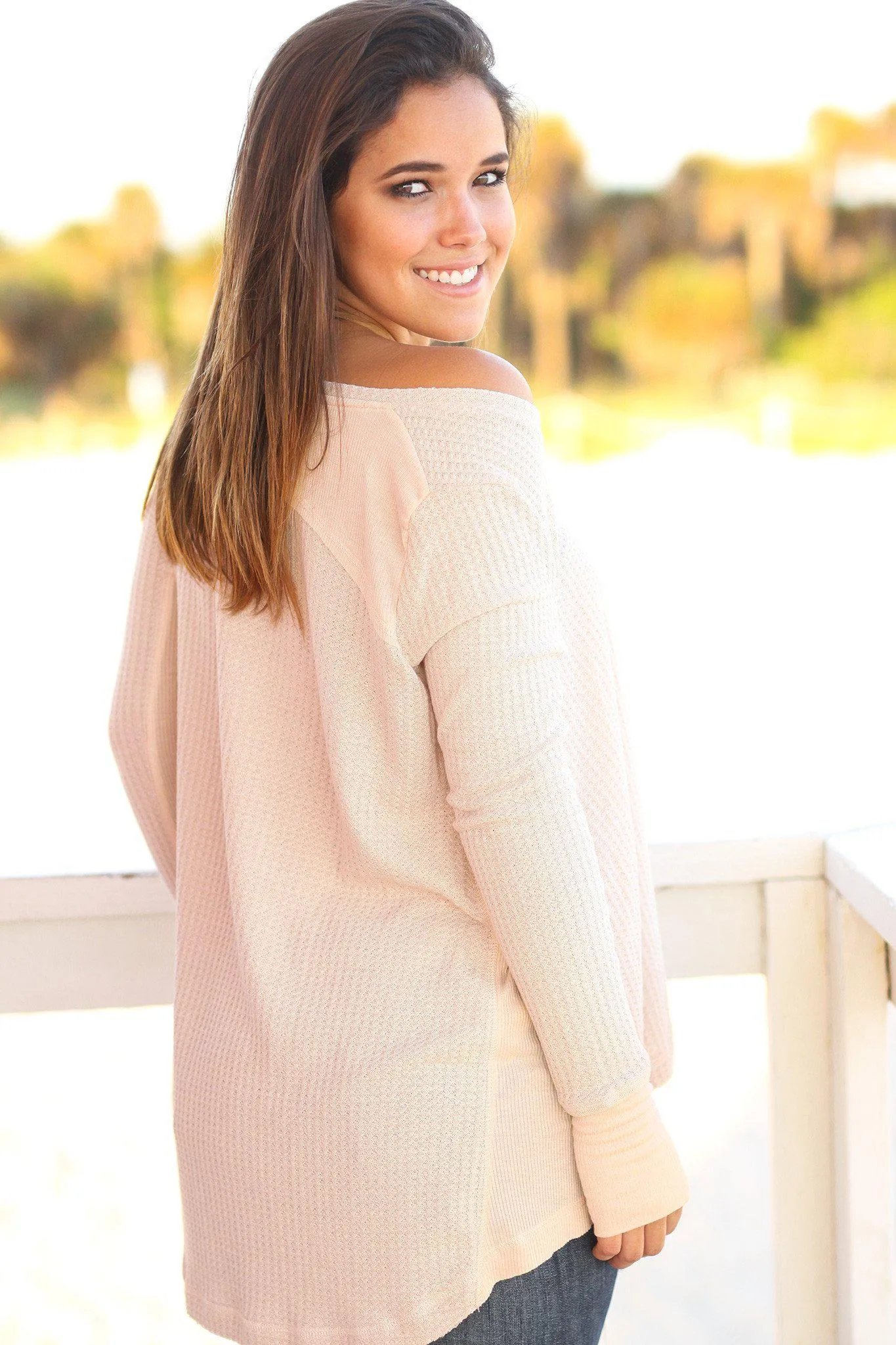 Peach Long Sleeve Top with Thumb Holes