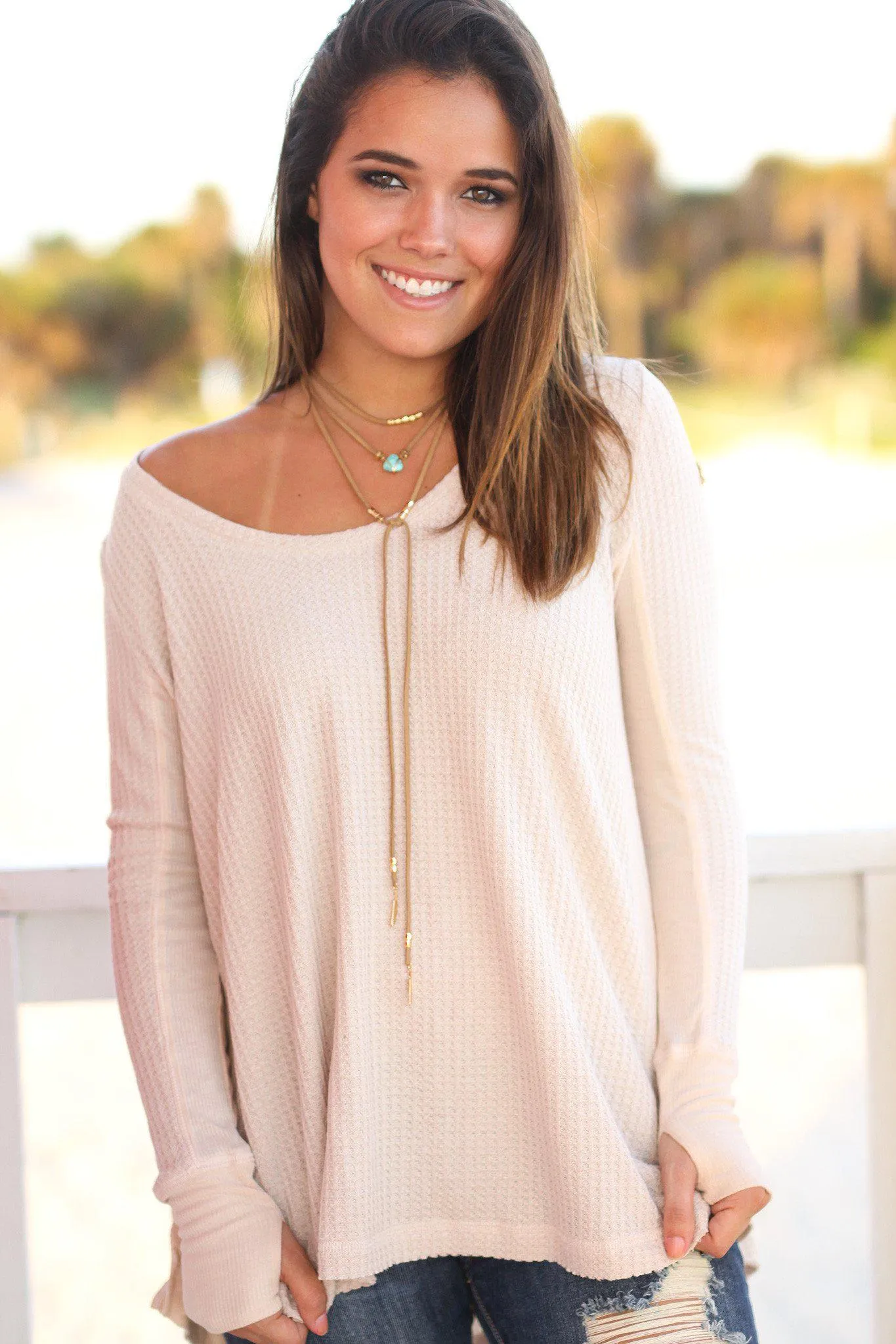 Peach Long Sleeve Top with Thumb Holes