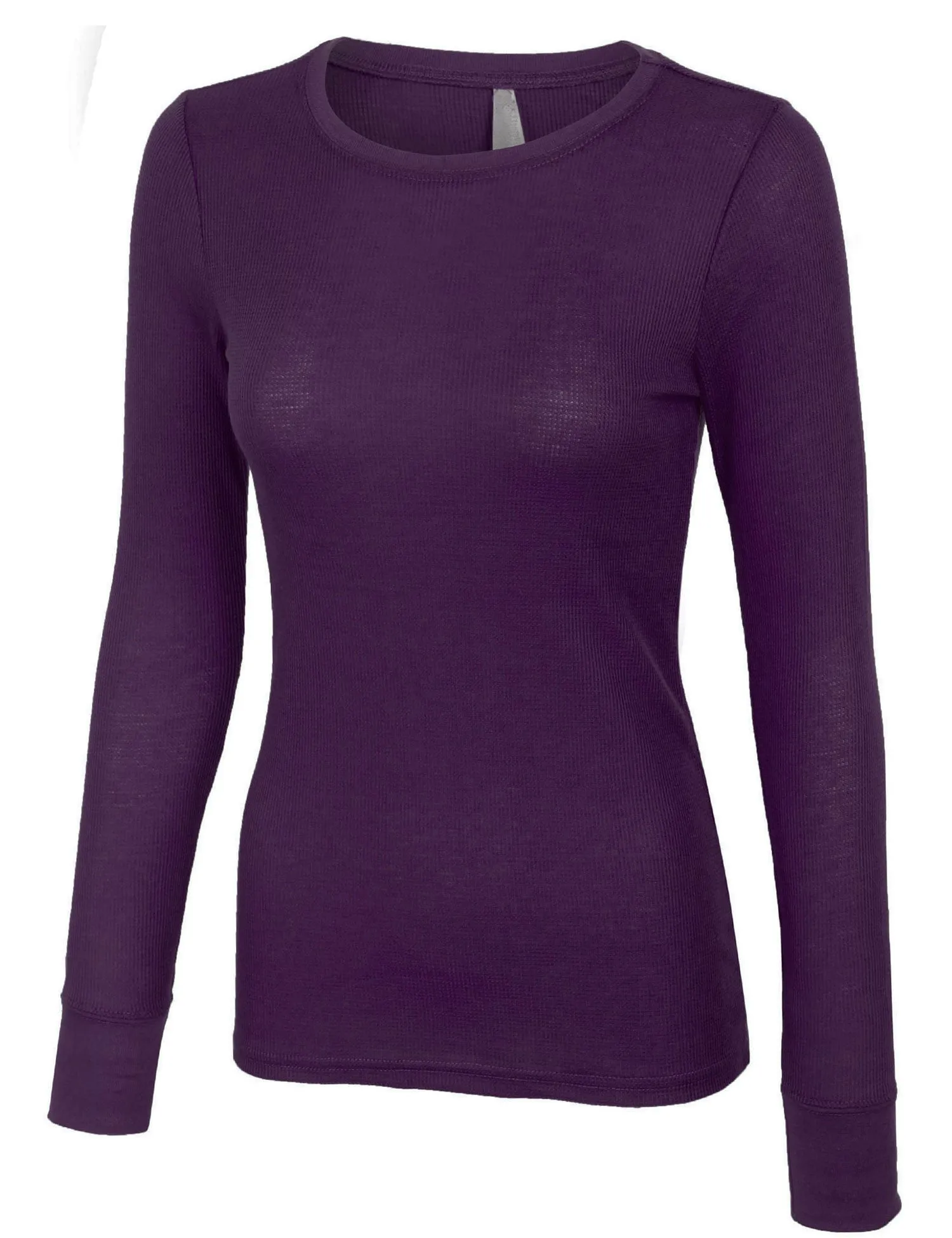 Plain Basic Round Crew Neck Thermal Long Sleeves T Shirt Top