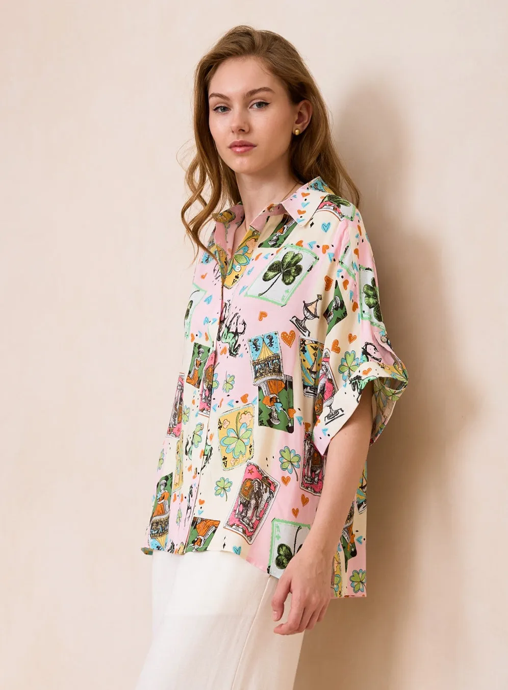 Poker Pink Multi Print Shirt