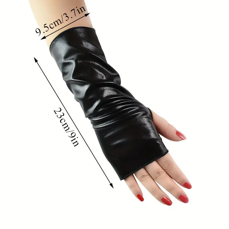 Punk Monochrome Fingerless Party Gloves  Unisex PU Leather