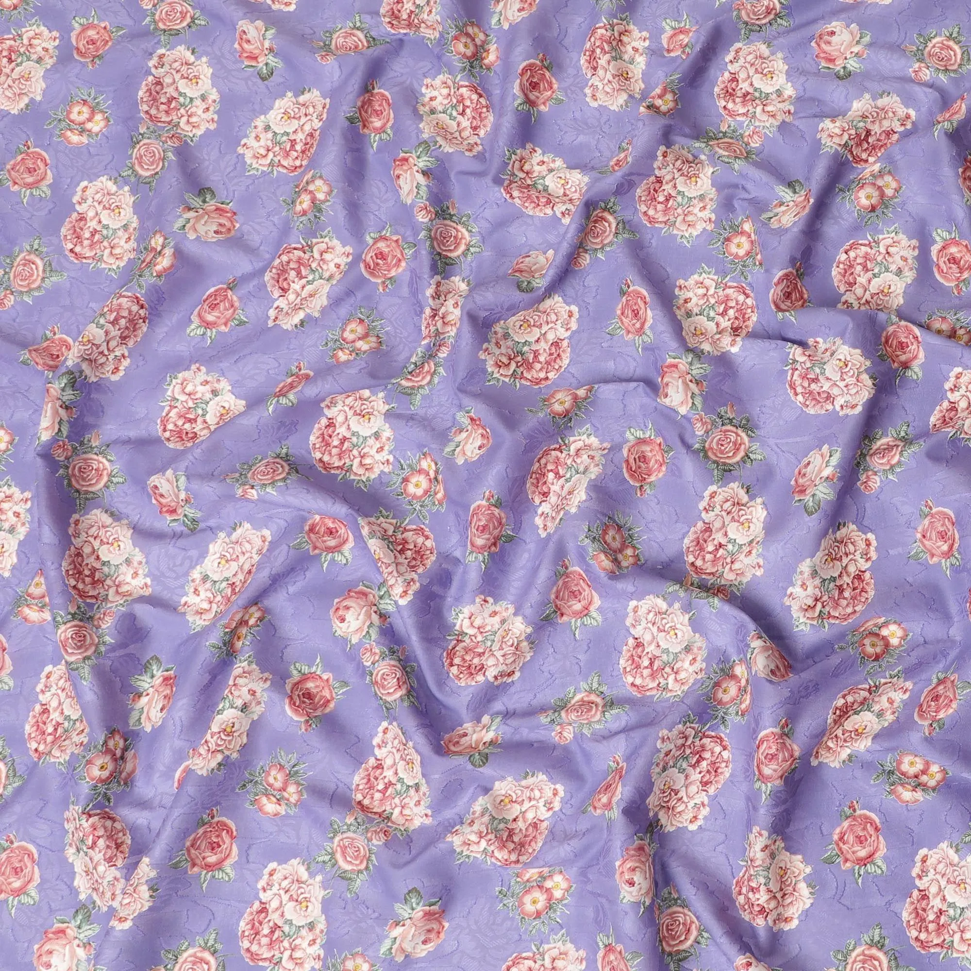 Purple uragiri cotton voile fabric with same tone jacquard having multicolor print in floral design-D10053