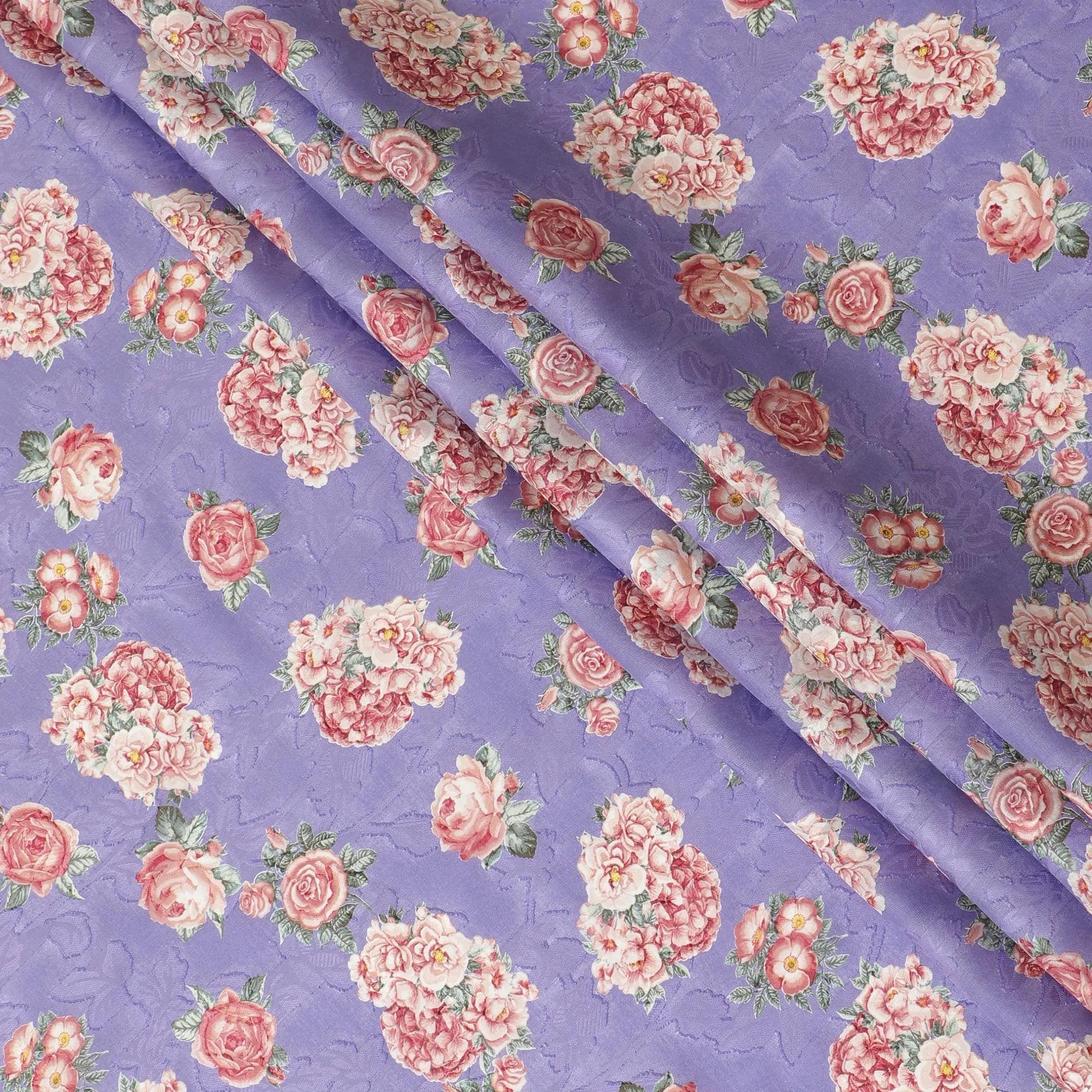 Purple uragiri cotton voile fabric with same tone jacquard having multicolor print in floral design-D10053