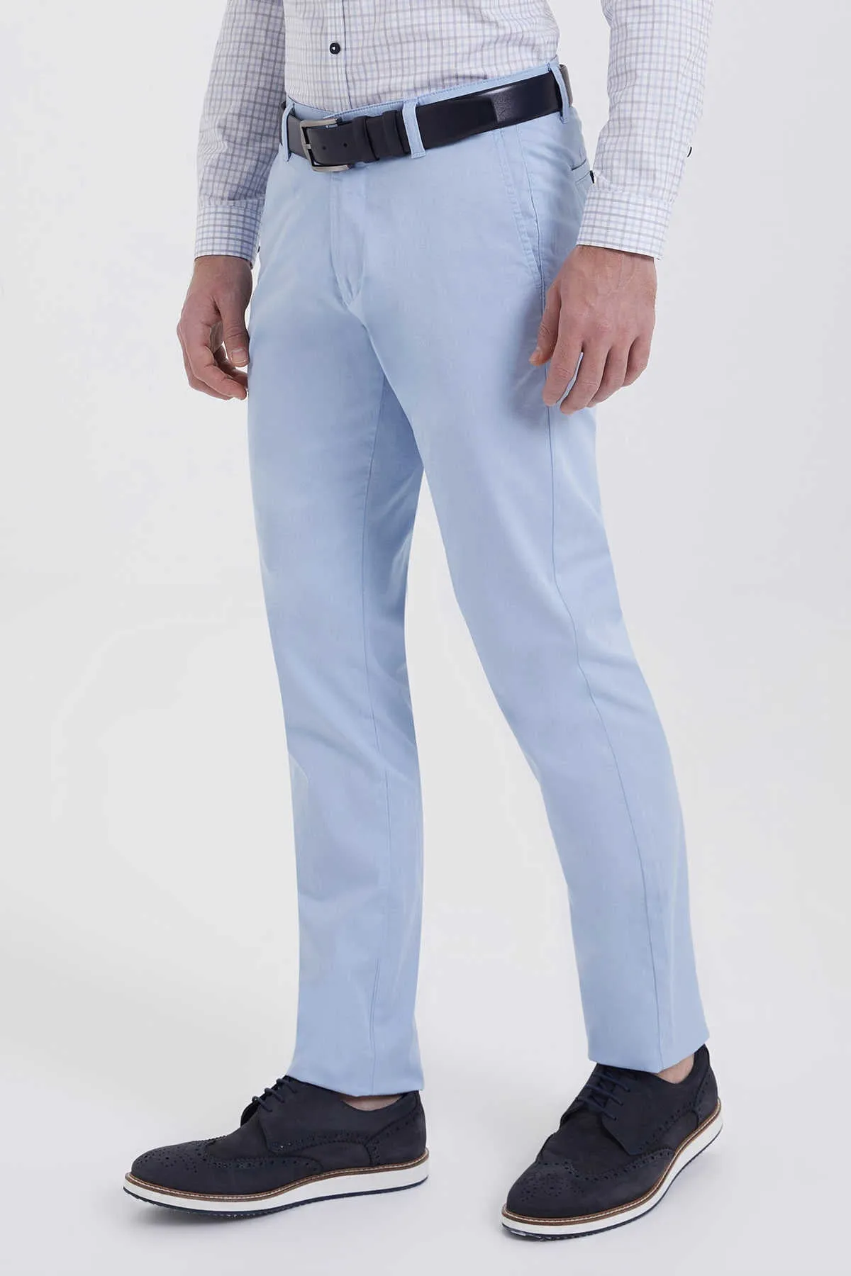 Regular Fit Side Pocket Low Waist Blue Cotton Casual Pants