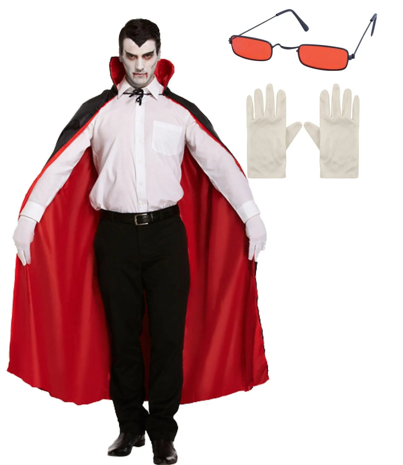 Reversible Cape Dracula Glasses White Short Cotton Gloves Halloween Vampire Dracula Fancy Dress Costume