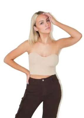 Rock N Rags - "Capital Karma" Tube Top - Tan - Ribbed Sweetheart Neckline