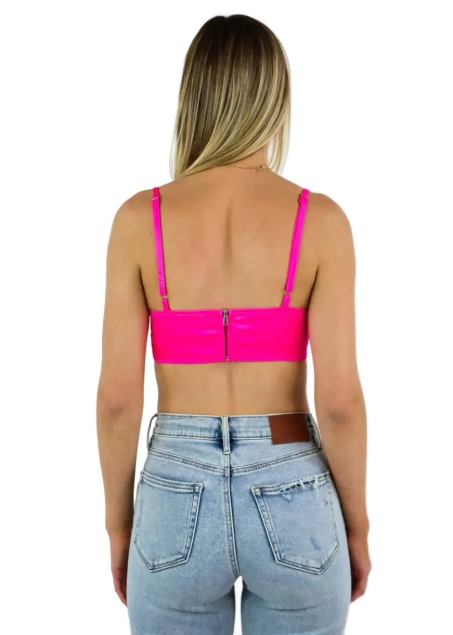 Rock N Rags - "Midnight Rain" Corset Tank - Hot Pink - Satin Curved Hem