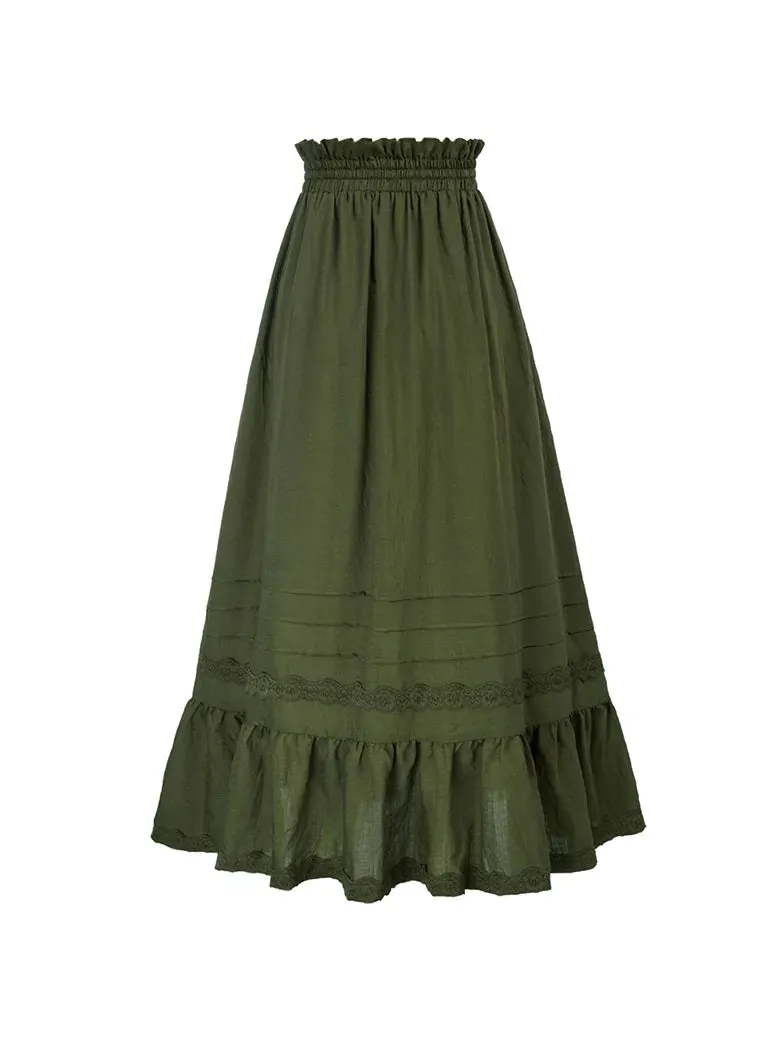 Ruffled Hem Maxi Skirt Elastic Drawstring Waist Skirt