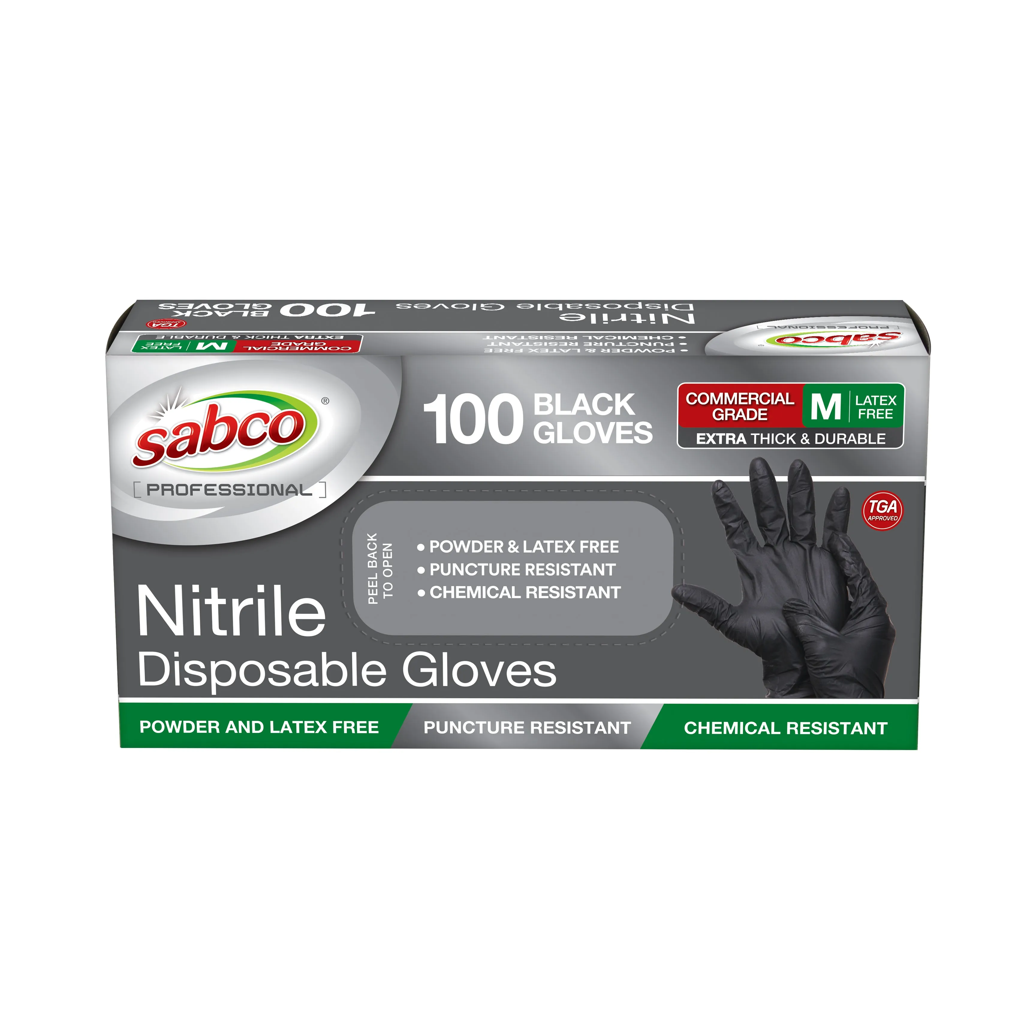 Sabco Nitrile Gloves Powder Free Medium Black 100pcs