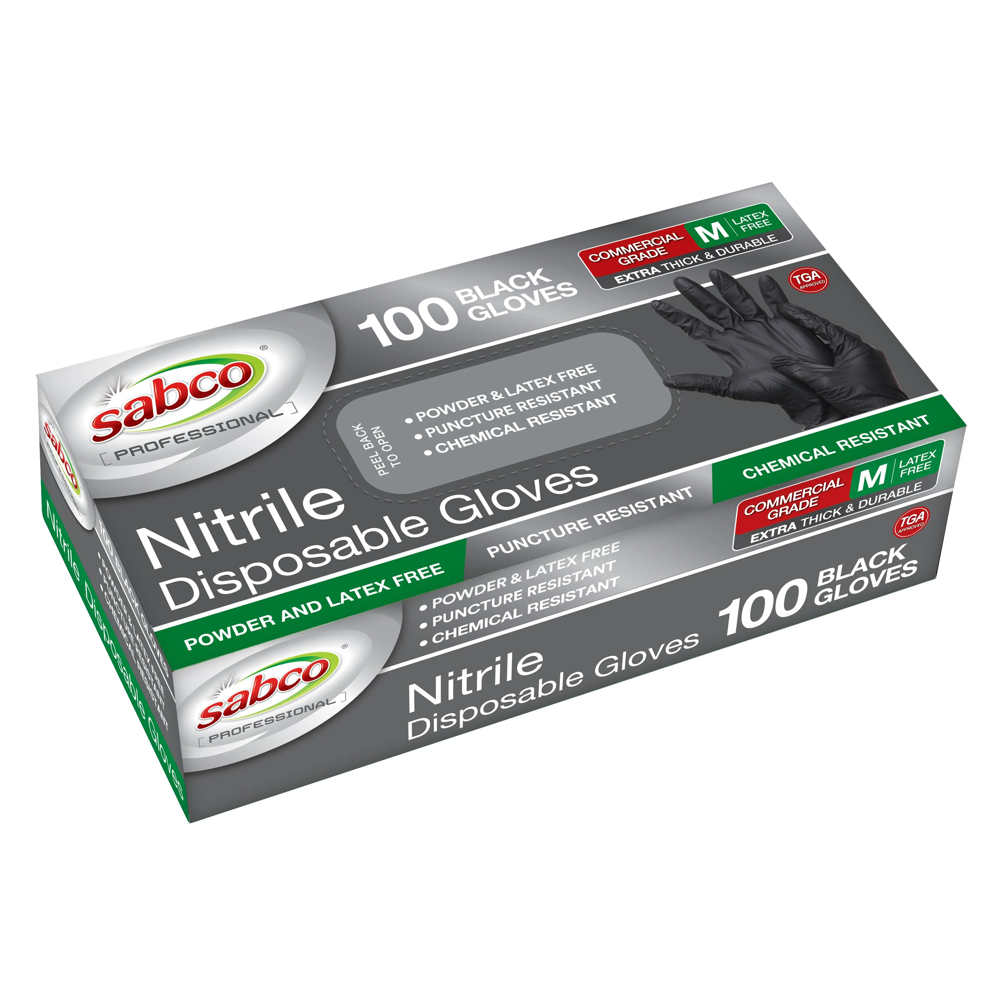 Sabco Nitrile Gloves Powder Free Medium Black 100pcs