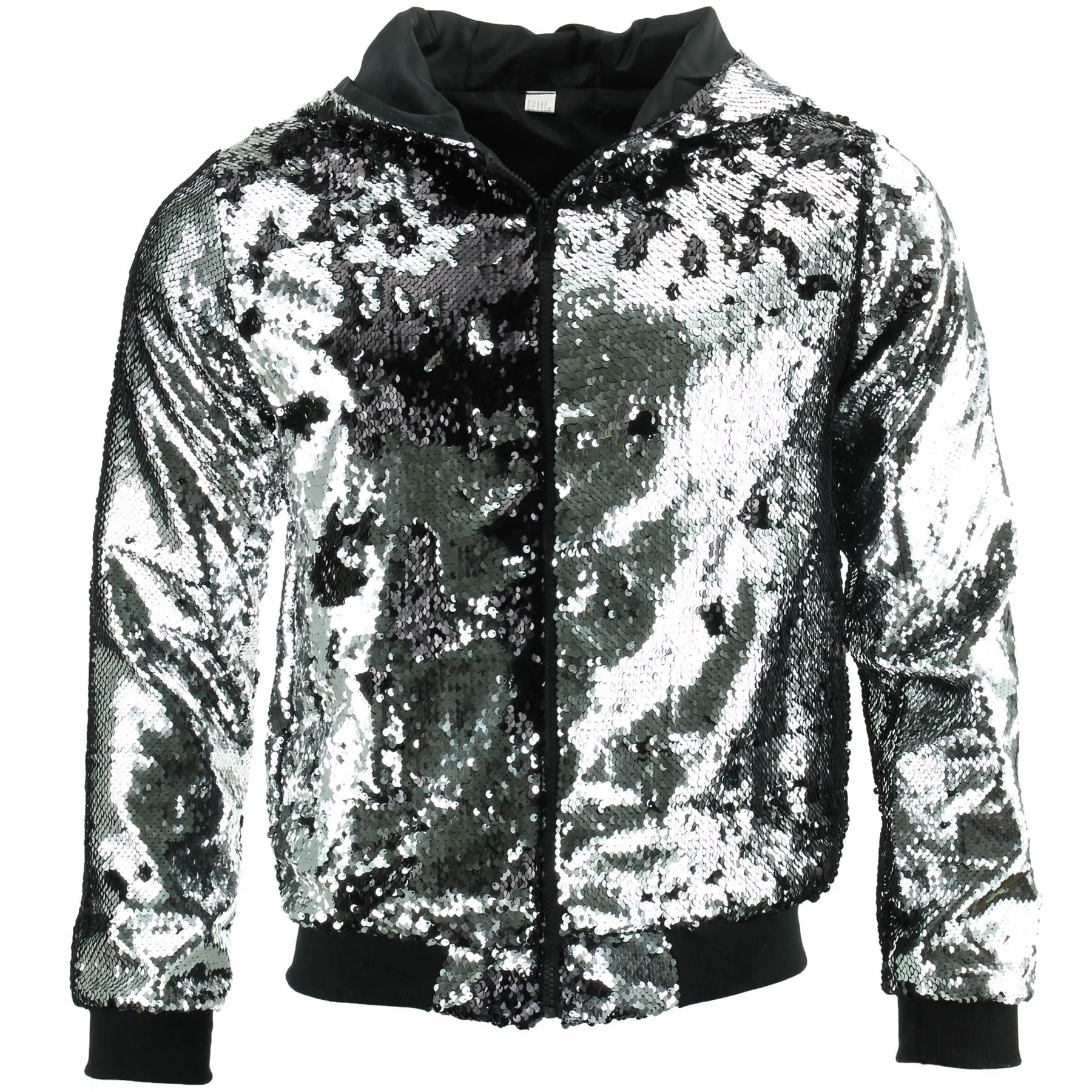 Sequin Hooded Bomber Jacket - Silver