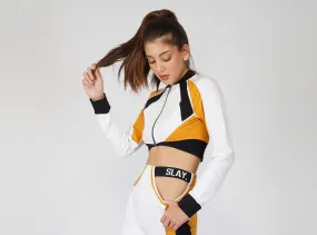 SLAY. Women's Activewear Crop Jacket Mustard Colorblock Streetwear