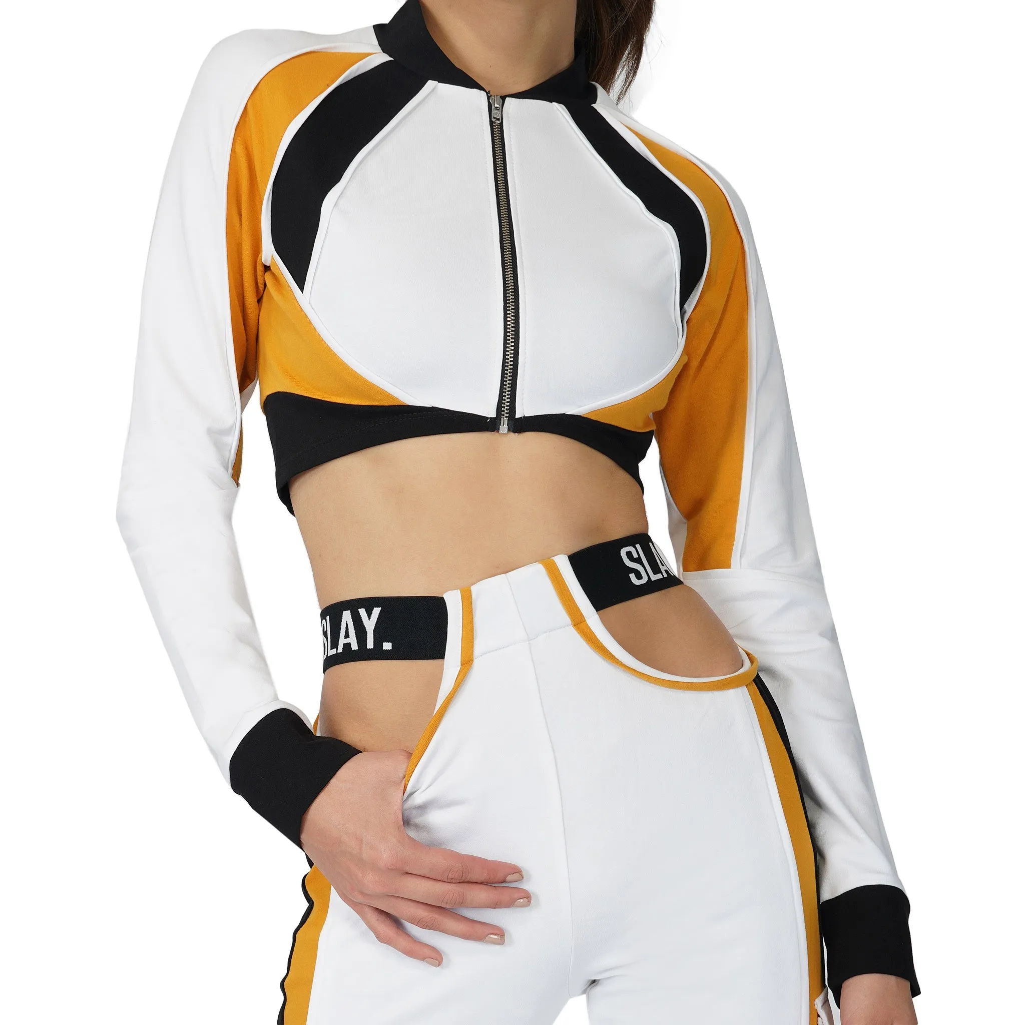 SLAY. Women's Activewear Crop Jacket Mustard Colorblock Streetwear