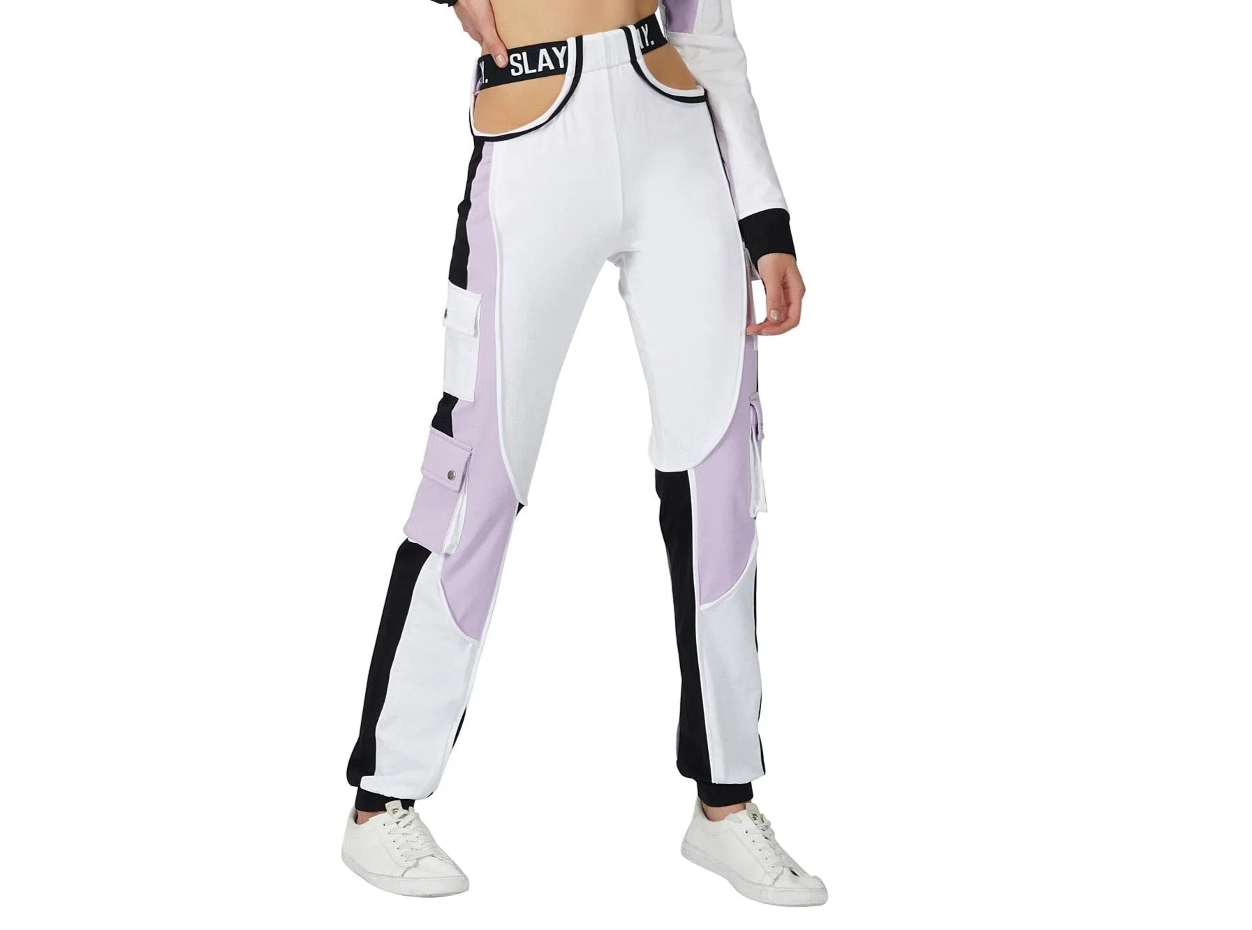 SLAY. Women's Activewear Lavender Lilac Colorblock Cargo Jogger Pants Streetwear