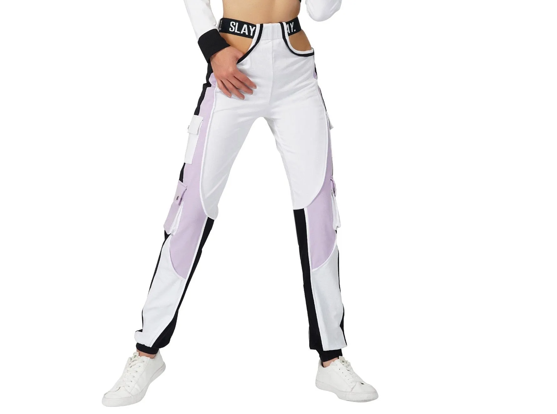 SLAY. Women's Activewear Lavender Lilac Colorblock Cargo Jogger Pants Streetwear