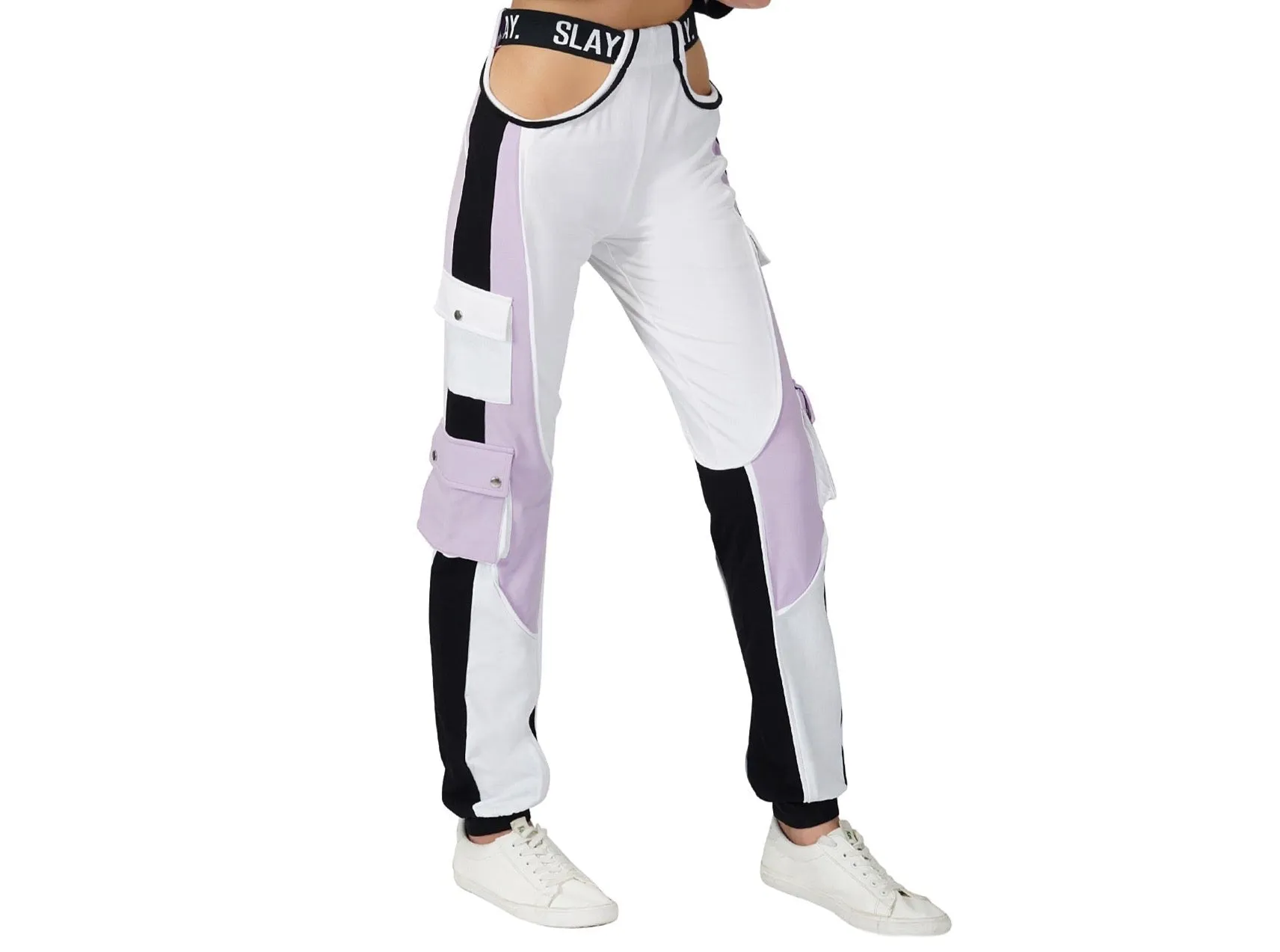 SLAY. Women's Activewear Lavender Lilac Colorblock Cargo Jogger Pants Streetwear