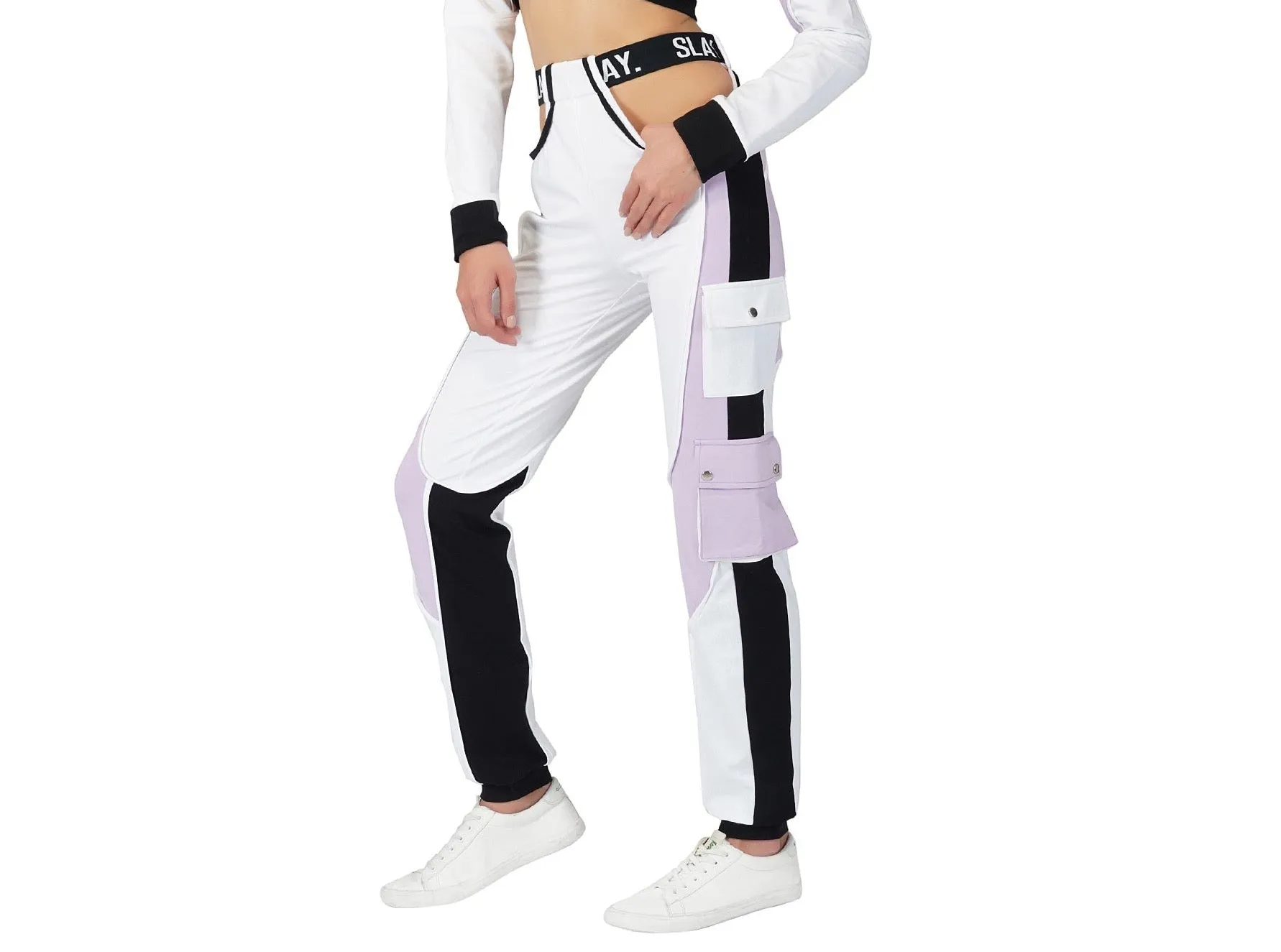 SLAY. Women's Activewear Lavender Lilac Colorblock Cargo Jogger Pants Streetwear