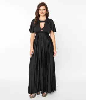 Smak Parlour 1970s Black Pleated Cape Maxi Dress